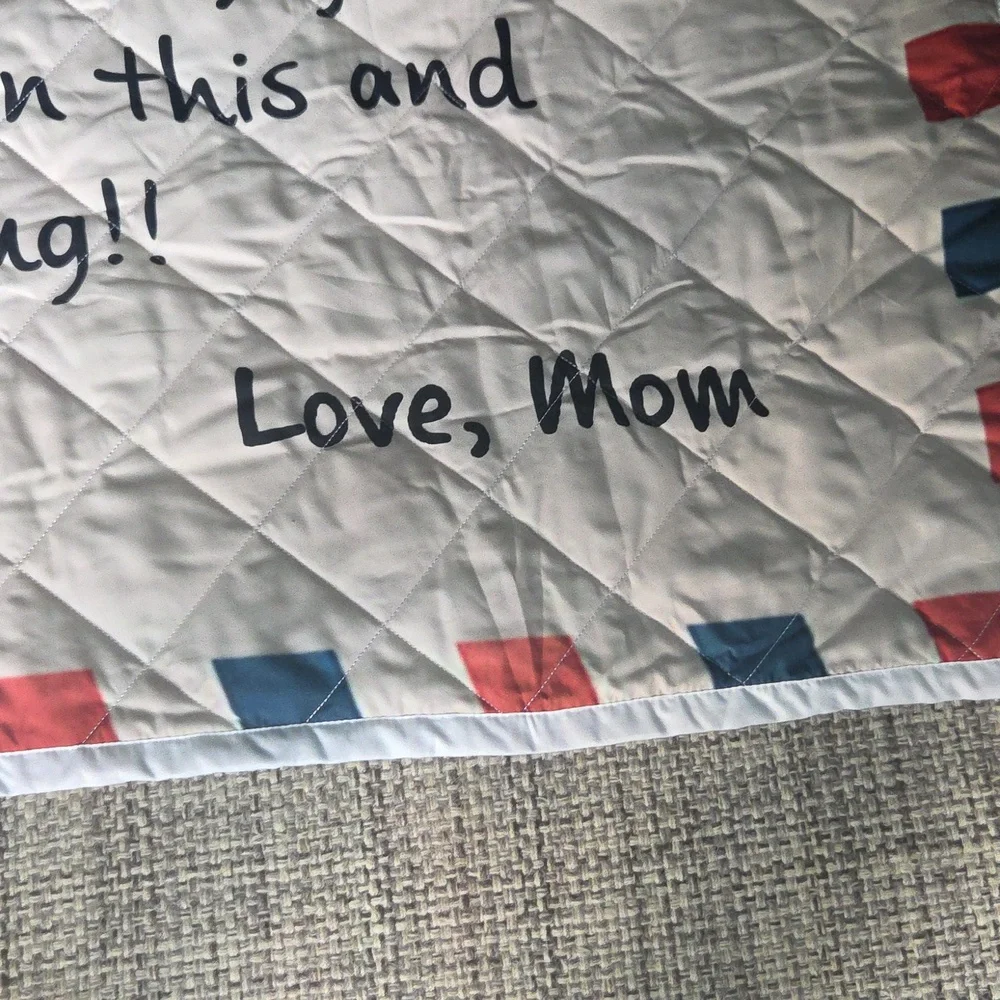 Love Mom Quilted Blanket - Red and Blue 60 In X 56 In